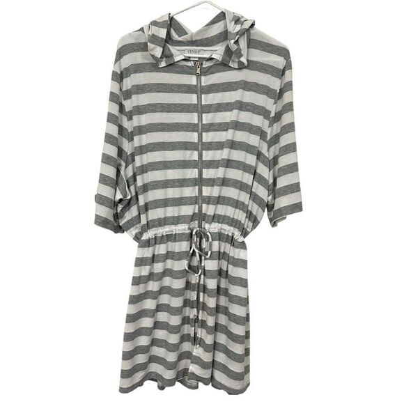 Venus Gray and White Striped Swim Cover Up Hood size 2X - Picture 1 of 7